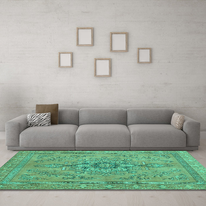 Machine Washable Abstract Turquoise Modern Area Rugs in a Living Room,, wshabs2803turq
