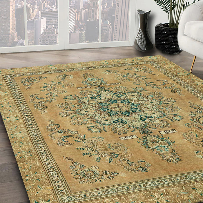 Machine Washable Abstract Metallic Gold Rug in a Family Room, wshabs2803