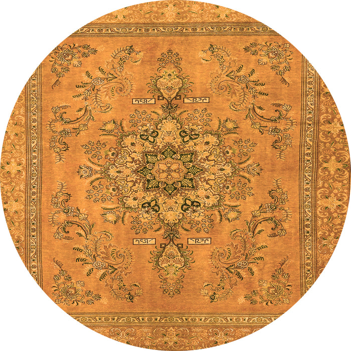 Round Machine Washable Abstract Orange Modern Area Rugs, wshabs2803org