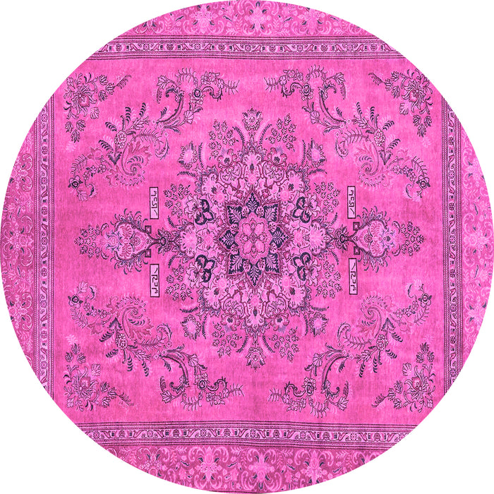 Round Machine Washable Abstract Pink Modern Rug, wshabs2803pnk