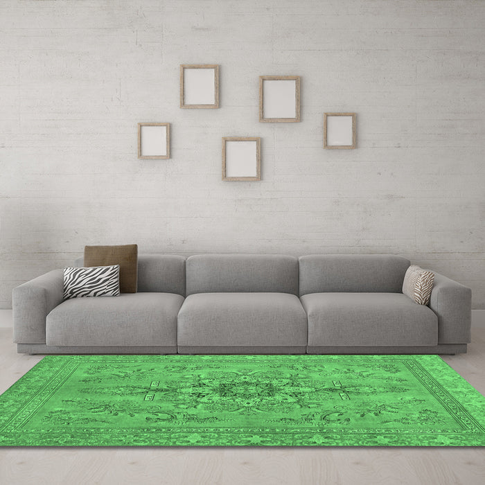 Machine Washable Abstract Emerald Green Modern Area Rugs in a Living Room,, wshabs2803emgrn