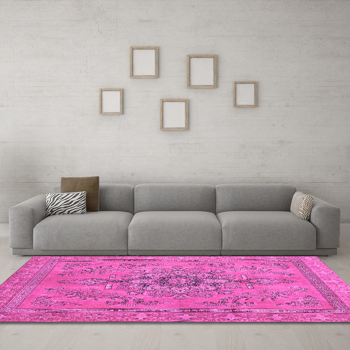 Machine Washable Abstract Pink Modern Rug in a Living Room, wshabs2803pnk
