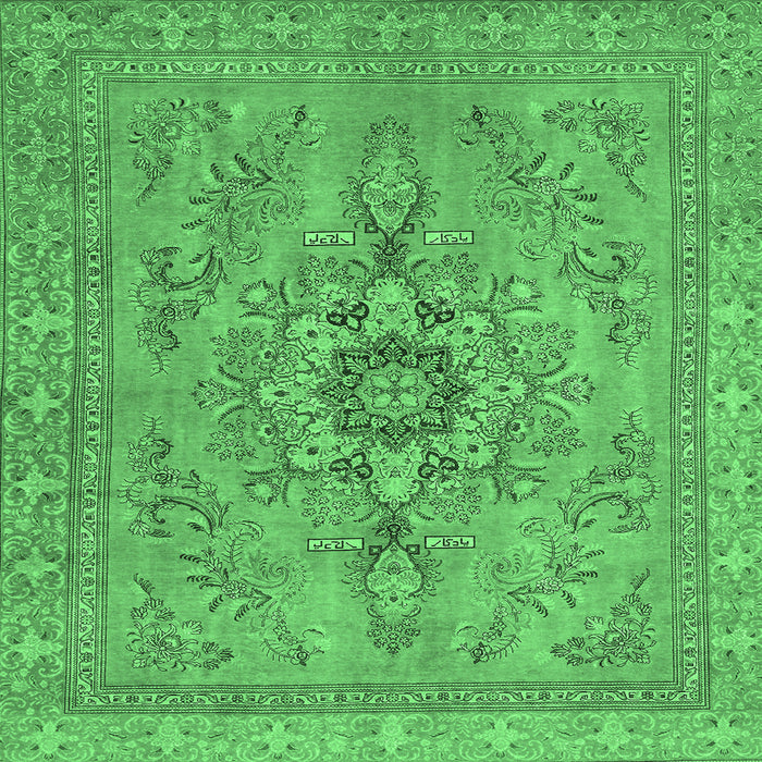 Square Machine Washable Abstract Emerald Green Modern Area Rugs, wshabs2803emgrn