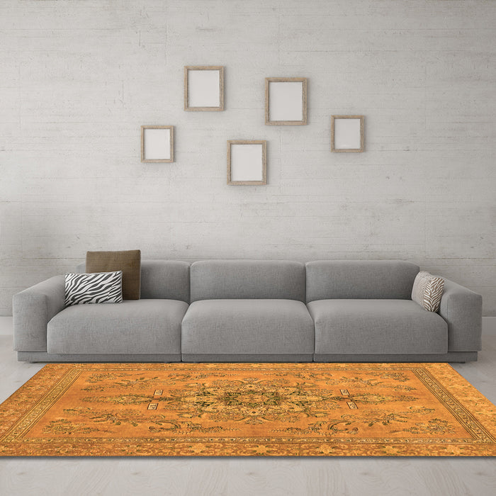 Machine Washable Abstract Orange Modern Area Rugs in a Living Room, wshabs2803org