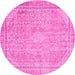 Round Machine Washable Abstract Pink Modern Rug, wshabs2804pnk