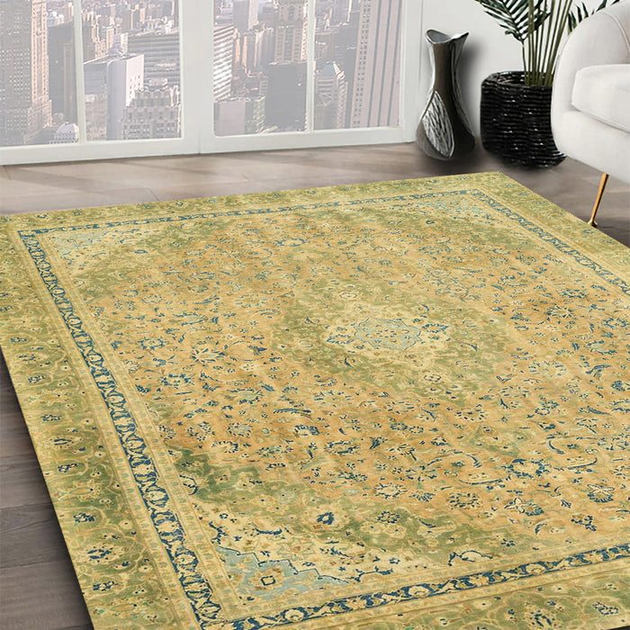 Abstract Golden Brown Yellow Modern Rug in Family Room, abs2804