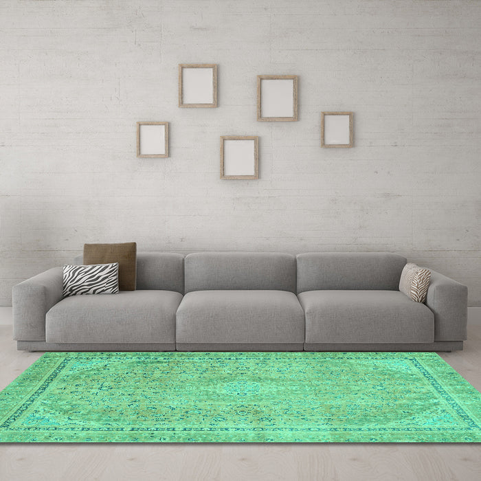 Machine Washable Abstract Turquoise Modern Area Rugs in a Living Room,, wshabs2804turq