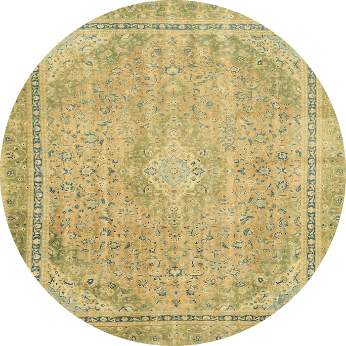 Round Abstract Golden Brown Yellow Modern Rug, abs2804