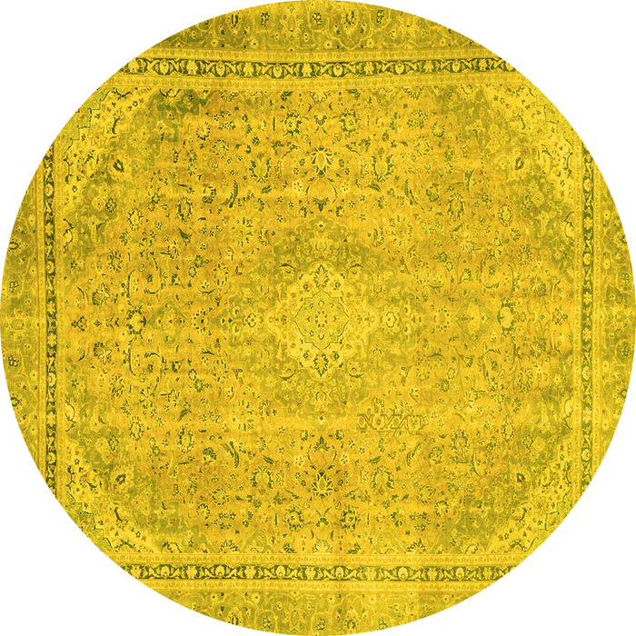 Round Machine Washable Abstract Yellow Modern Rug, wshabs2804yw