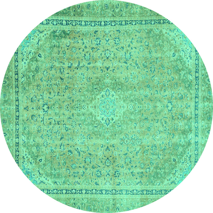 Round Machine Washable Abstract Turquoise Modern Area Rugs, wshabs2804turq