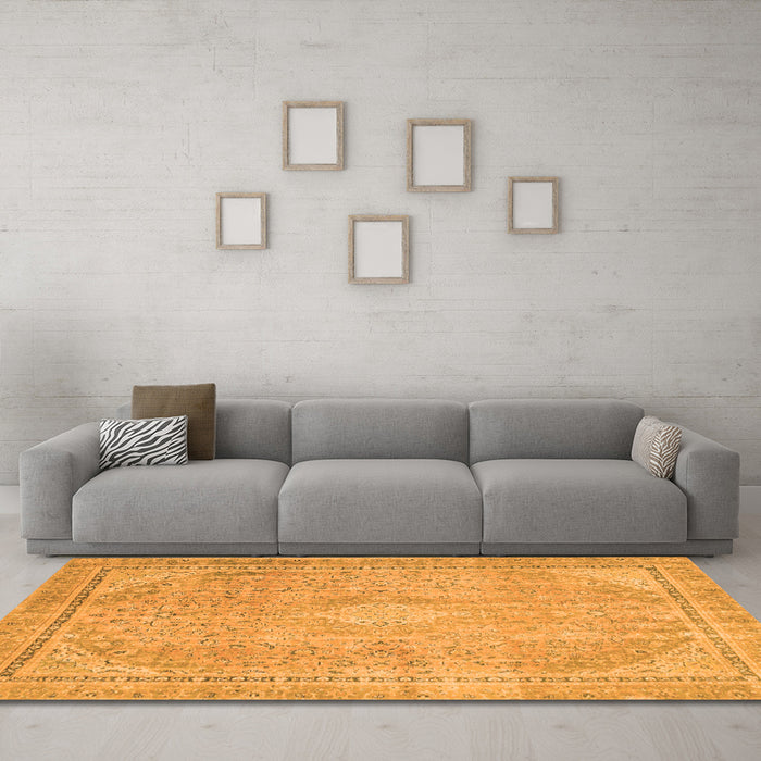 Machine Washable Abstract Orange Modern Area Rugs in a Living Room, wshabs2804org
