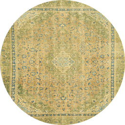 Round Machine Washable Abstract Gen Brown Yellow Rug, wshabs2804