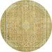 Round Machine Washable Abstract Gen Brown Yellow Rug, wshabs2804