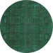 Round Machine Washable Abstract Turquoise Modern Area Rugs, wshabs2805turq