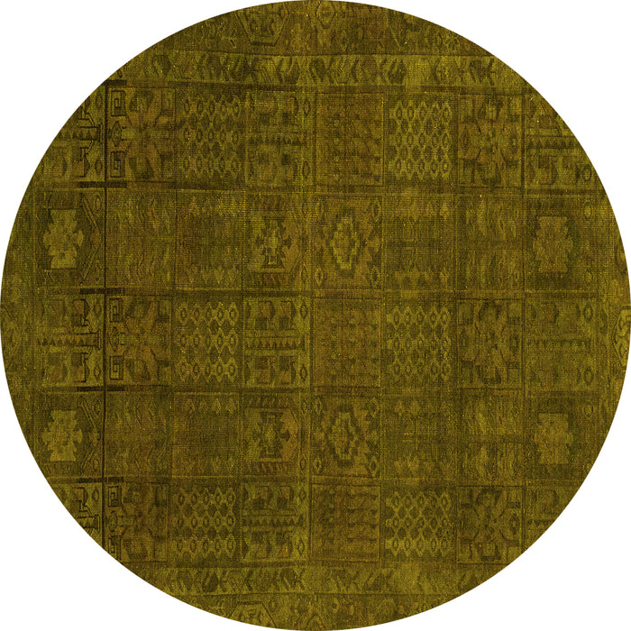 Round Abstract Yellow Modern Rug, abs2805yw