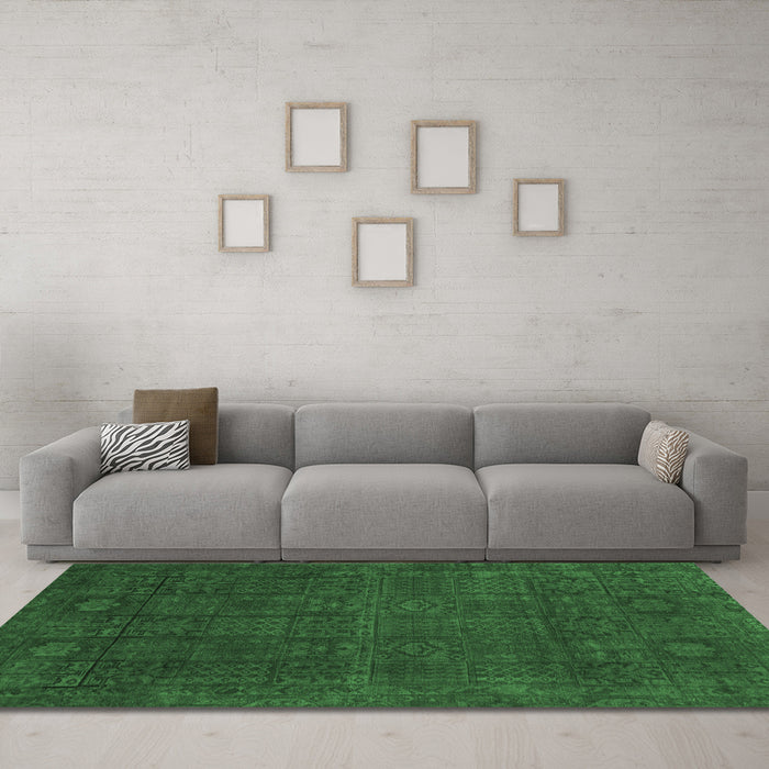Machine Washable Abstract Emerald Green Modern Area Rugs in a Living Room,, wshabs2805emgrn