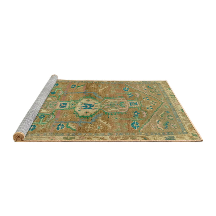 Sideview of Machine Washable Abstract Brass Green Rug, wshabs2806