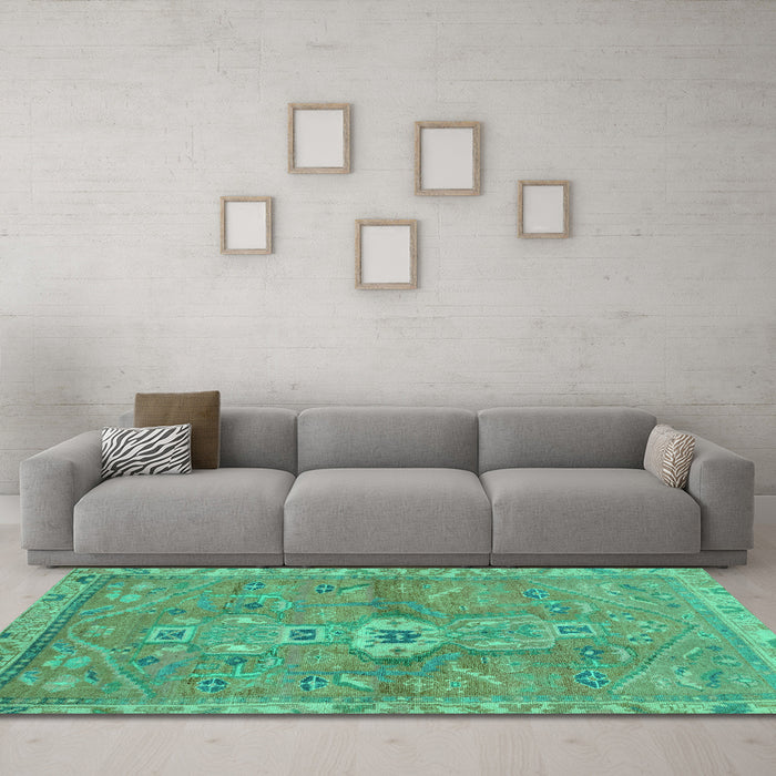 Machine Washable Abstract Turquoise Modern Area Rugs in a Living Room,, wshabs2806turq
