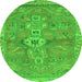 Round Machine Washable Abstract Green Modern Area Rugs, wshabs2806grn