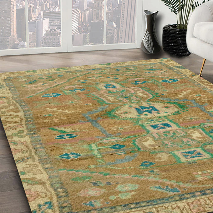 Machine Washable Abstract Brass Green Rug in a Family Room, wshabs2806