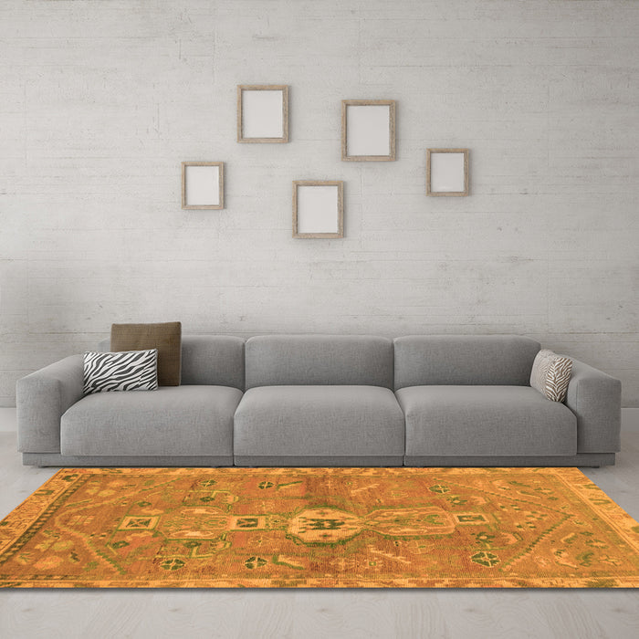 Machine Washable Abstract Orange Modern Area Rugs in a Living Room, wshabs2806org