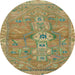 Round Machine Washable Abstract Brass Green Rug, wshabs2806