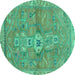 Round Machine Washable Abstract Turquoise Modern Area Rugs, wshabs2806turq