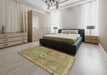 Machine Washable Abstract Brass Green Rug in a Bedroom, wshabs2806