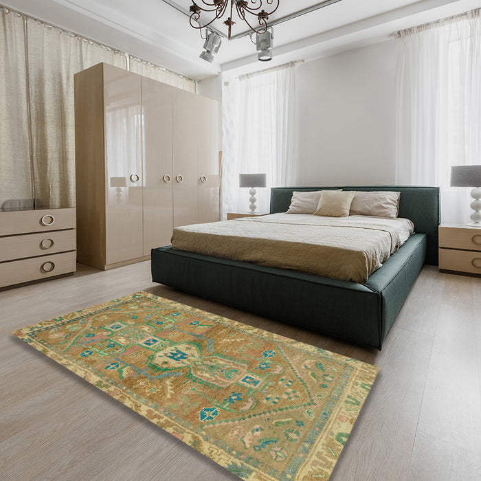 Abstract Copper Green Modern Rug in a Bedroom, abs2806