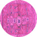 Round Machine Washable Abstract Pink Modern Rug, wshabs2806pnk