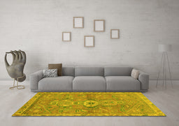 Machine Washable Abstract Yellow Modern Rug in a Living Room, wshabs2806yw