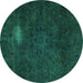 Round Abstract Turquoise Modern Rug, abs2807turq