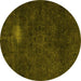 Round Abstract Yellow Modern Rug, abs2807yw