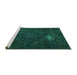 Sideview of Machine Washable Abstract Turquoise Modern Area Rugs, wshabs2807turq