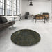 Round Abstract Army Green Modern Rug in a Office, abs2807