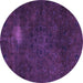 Round Machine Washable Abstract Purple Modern Area Rugs, wshabs2807pur