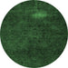 Round Abstract Emerald Green Modern Rug, abs2807emgrn