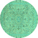 Round Abstract Turquoise Modern Rug, abs2808turq