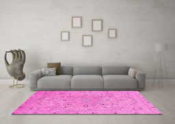 Machine Washable Abstract Pink Modern Rug in a Living Room, wshabs2808pnk