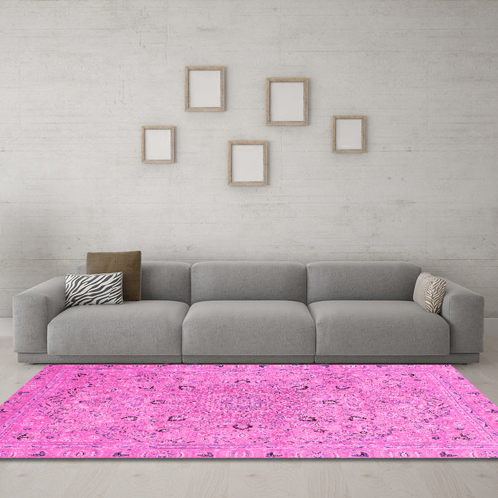 Machine Washable Abstract Pink Modern Rug in a Living Room, wshabs2808pnk