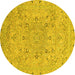 Round Machine Washable Abstract Yellow Modern Rug, wshabs2808yw