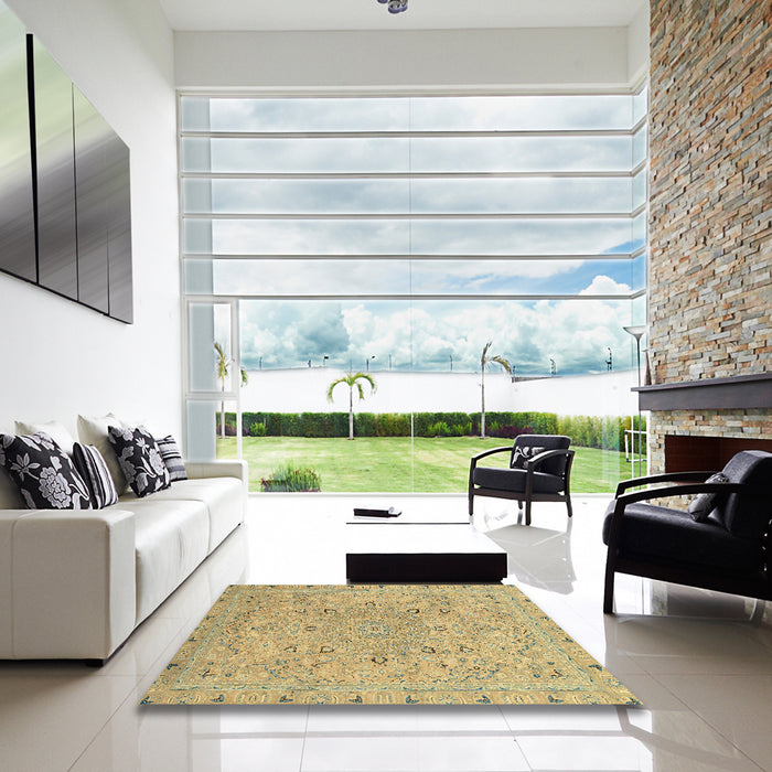 Square Abstract Chrome Gold Yellow Modern Rug in a Living Room, abs2808