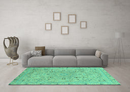 Machine Washable Abstract Turquoise Modern Area Rugs in a Living Room,, wshabs2808turq