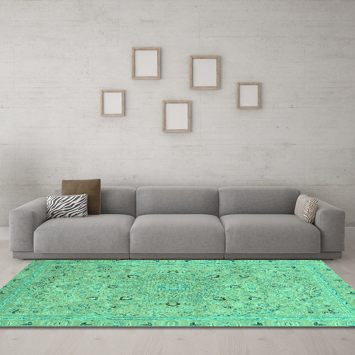 Machine Washable Abstract Turquoise Modern Area Rugs in a Living Room,, wshabs2808turq