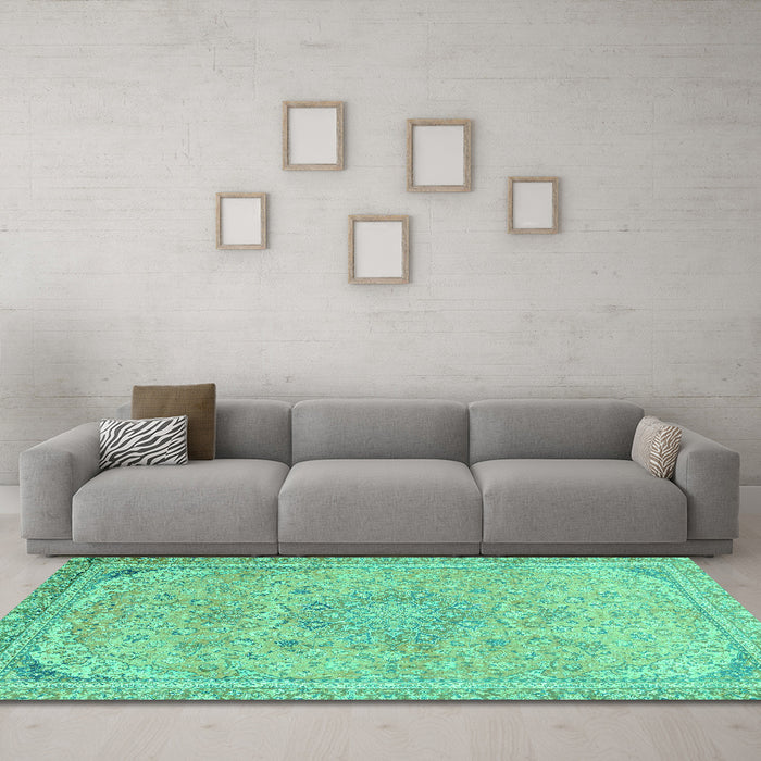 Machine Washable Abstract Turquoise Modern Area Rugs in a Living Room,, wshabs2809turq