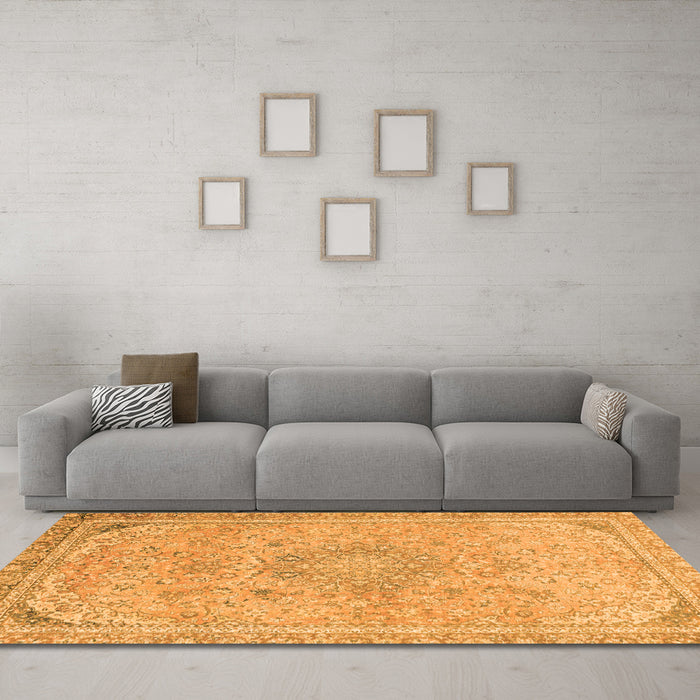 Machine Washable Abstract Orange Modern Area Rugs in a Living Room, wshabs2809org