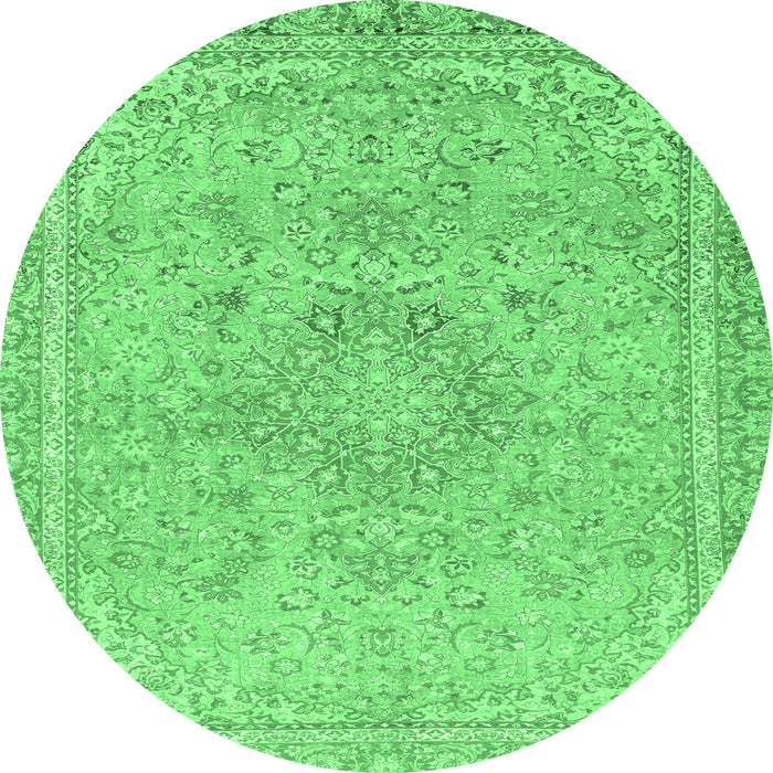 Round Machine Washable Abstract Emerald Green Modern Area Rugs, wshabs2809emgrn