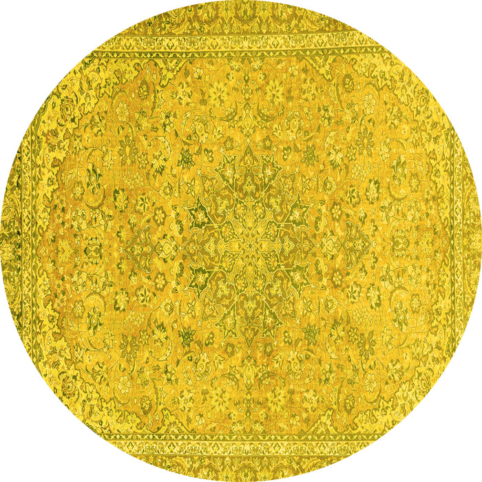 Round Abstract Yellow Modern Rug, abs2809yw