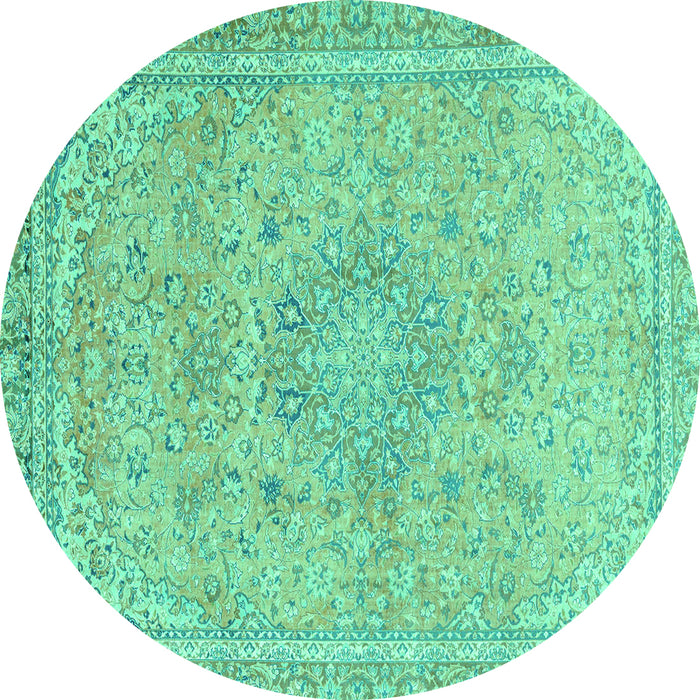 Round Abstract Turquoise Modern Rug, abs2809turq
