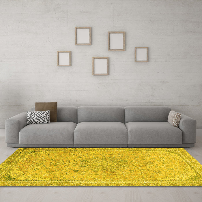 Machine Washable Abstract Yellow Modern Rug in a Living Room, wshabs2809yw